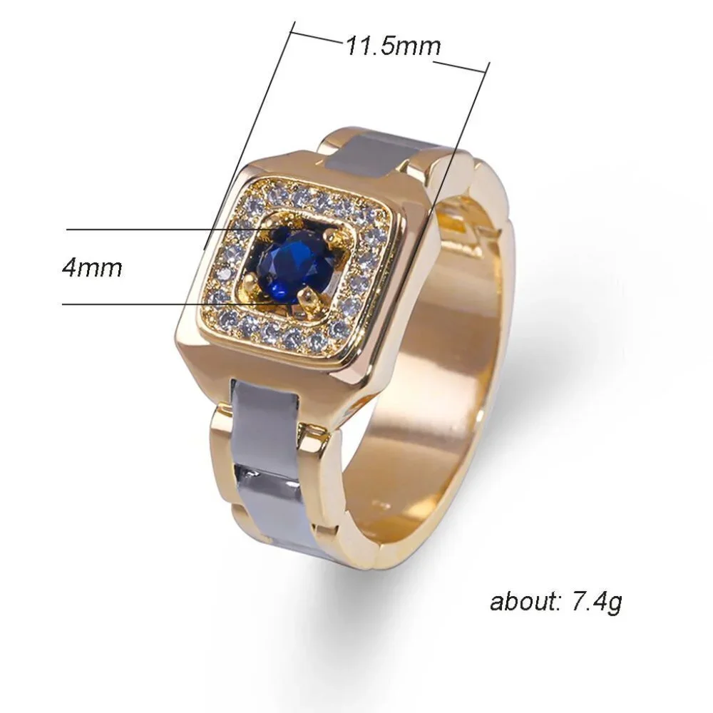 💍 Royal Blue Zircon Stone Luxury Gold Ring for Man, INDN8192 - Picture 6 of 8